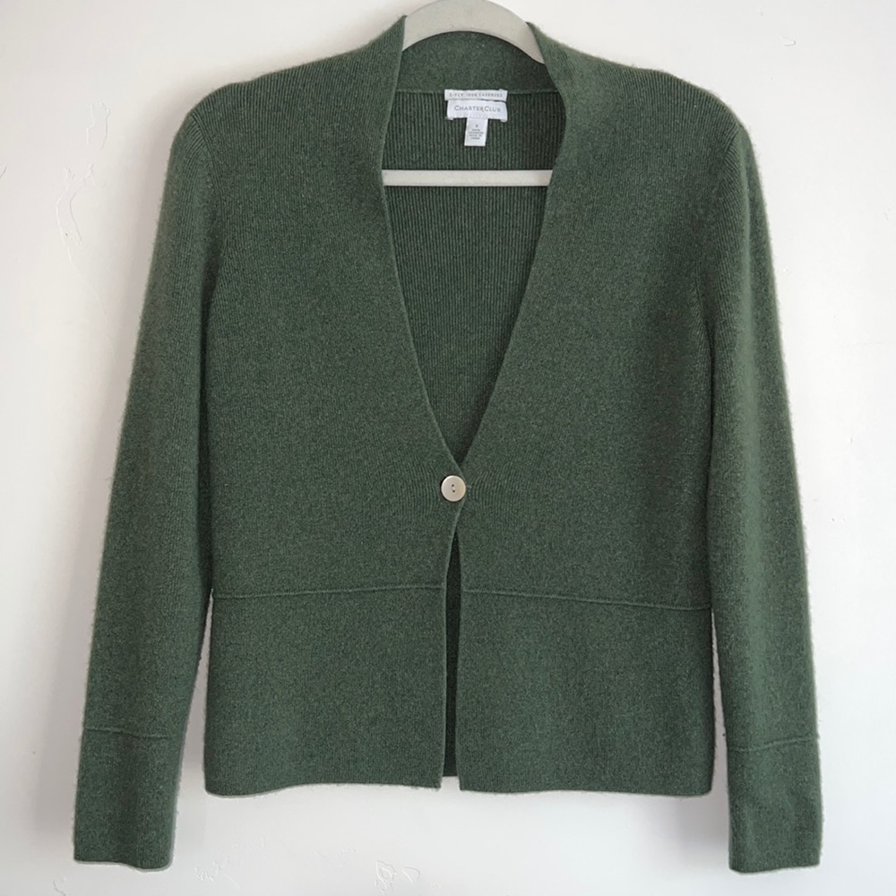Charter club forest green Cashmere cardigan